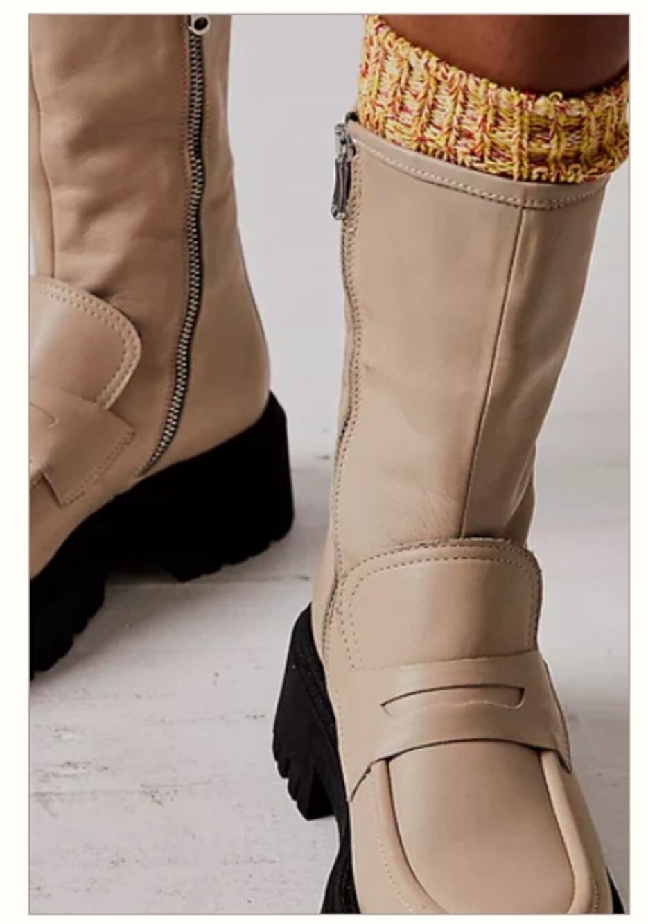 Free People Womens Madison Loafer Chunky Lug Sole Boots Taupe EU 40 US 10